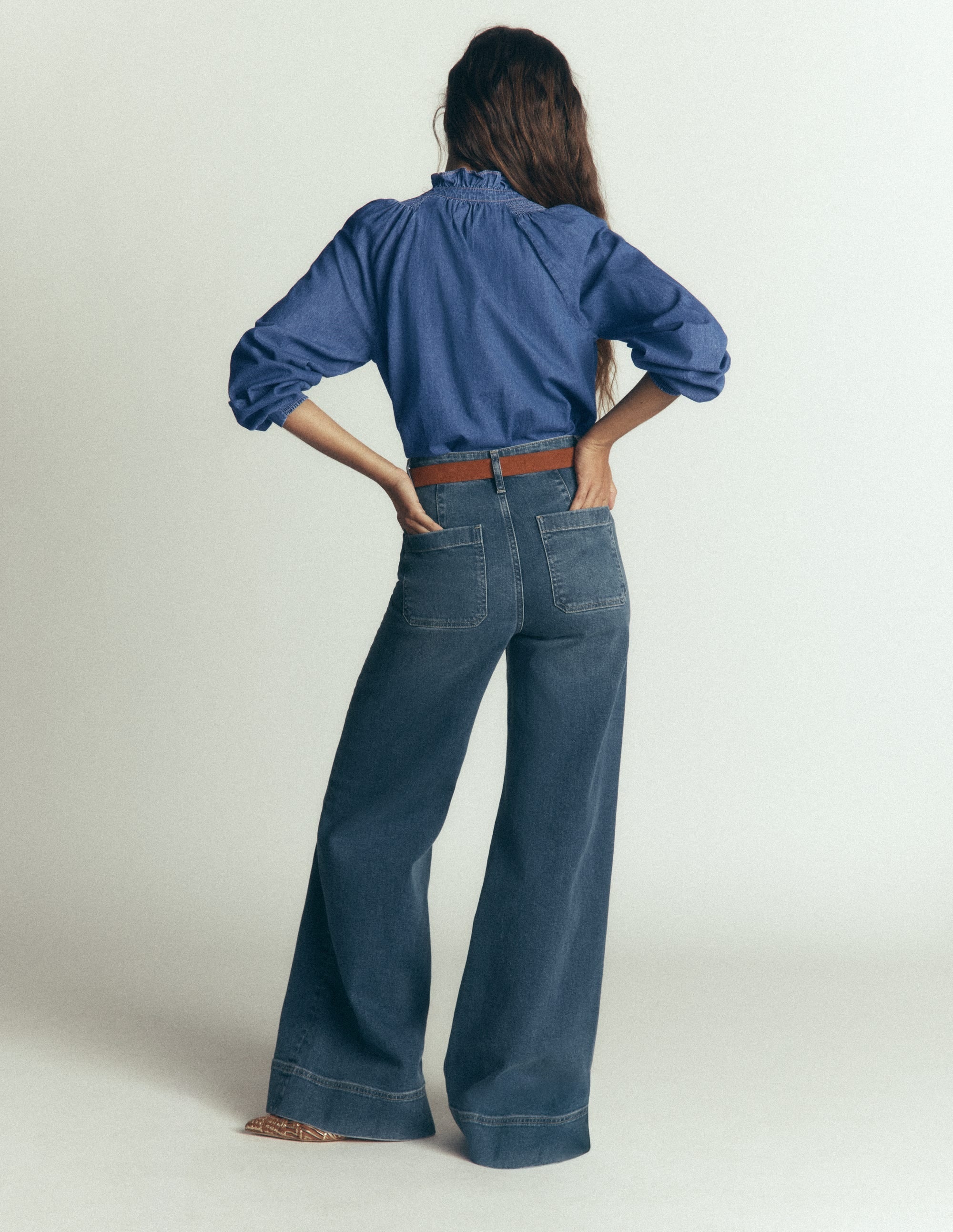 Erica  Denim Frill Top-Mid Vintage