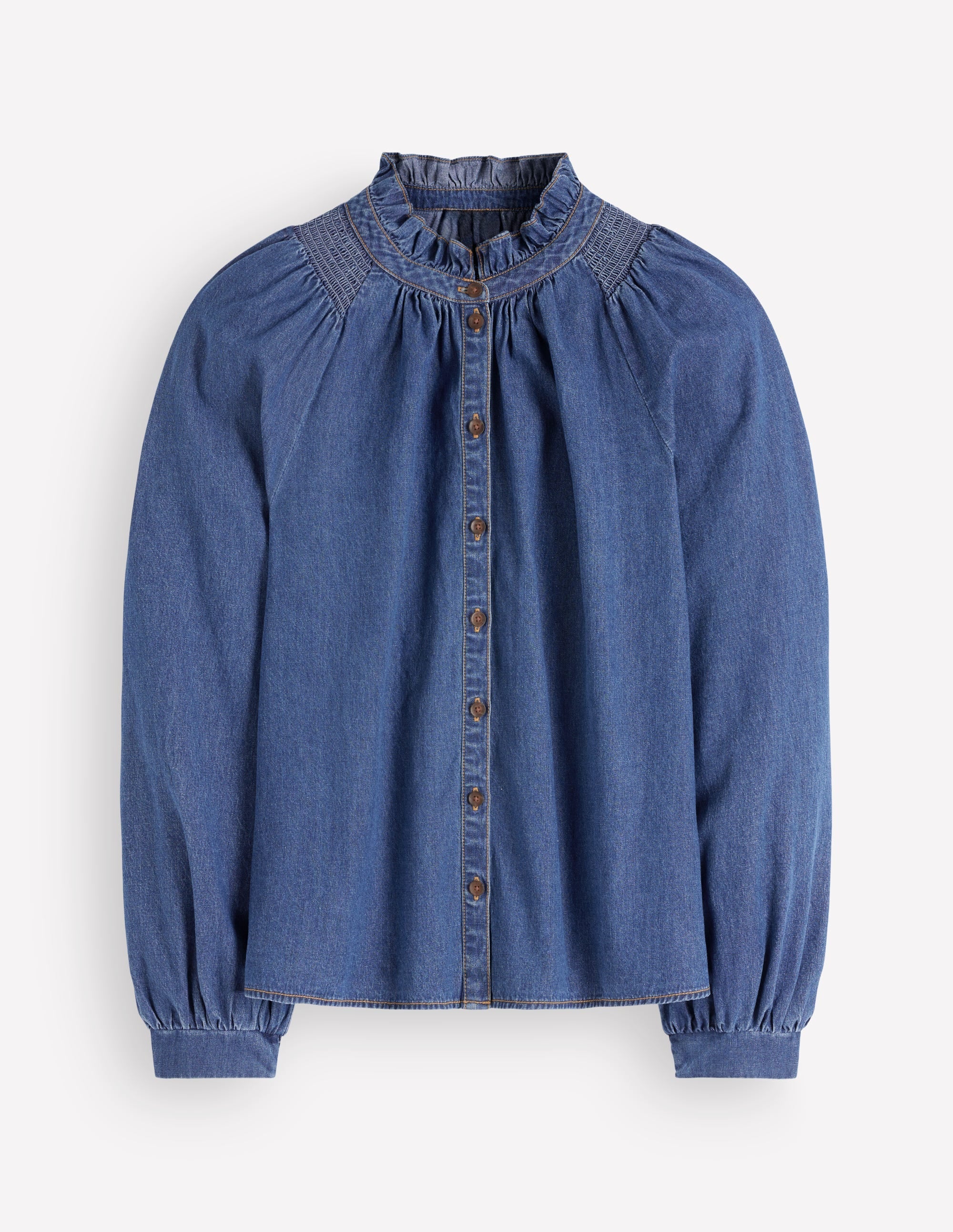 Erica  Denim Frill Top-Mid Vintage