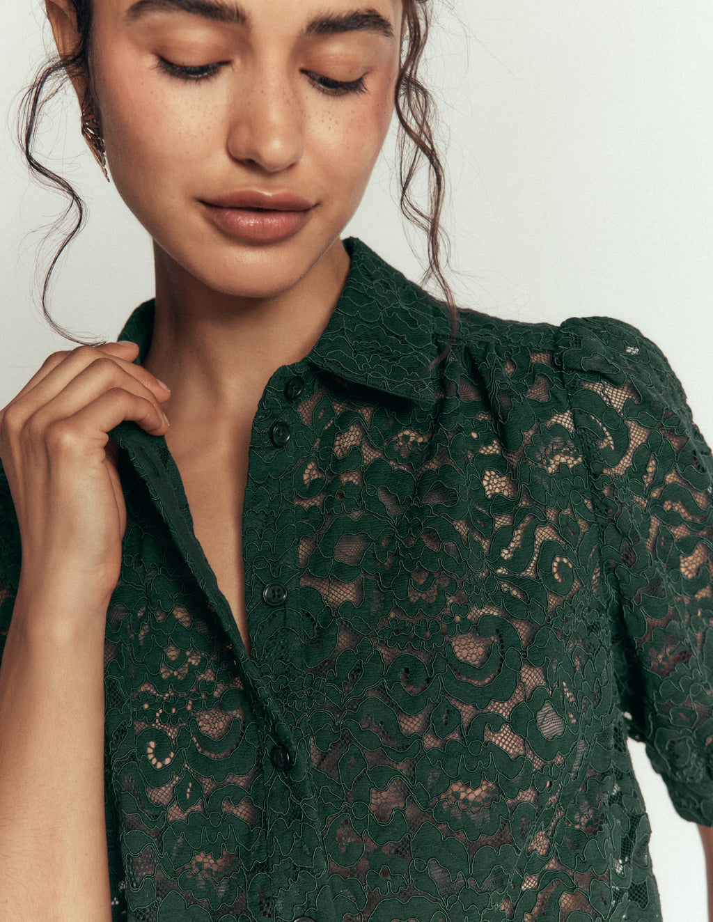 SS Lace Top-Dark Green