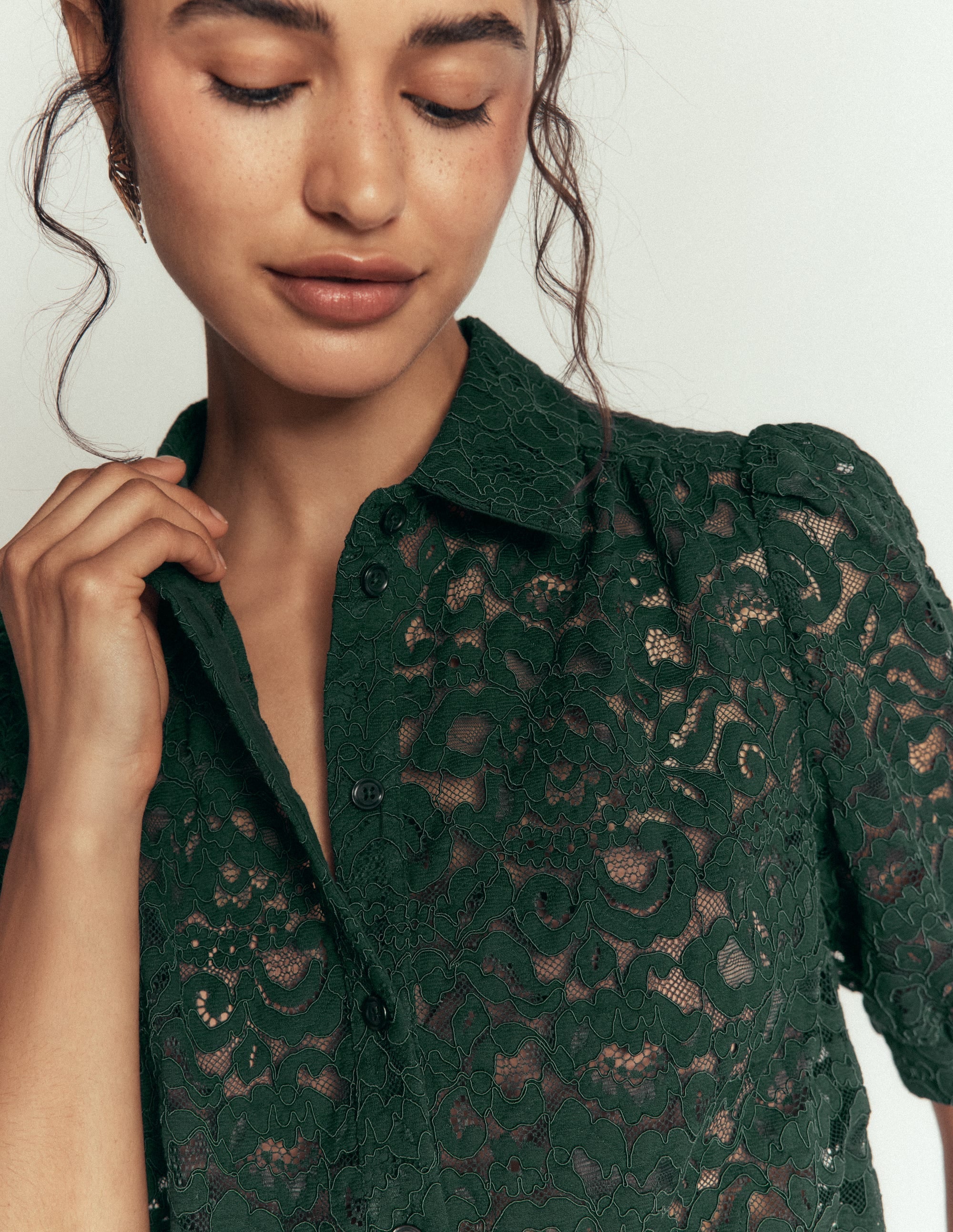 SS Lace Top-Dark Green