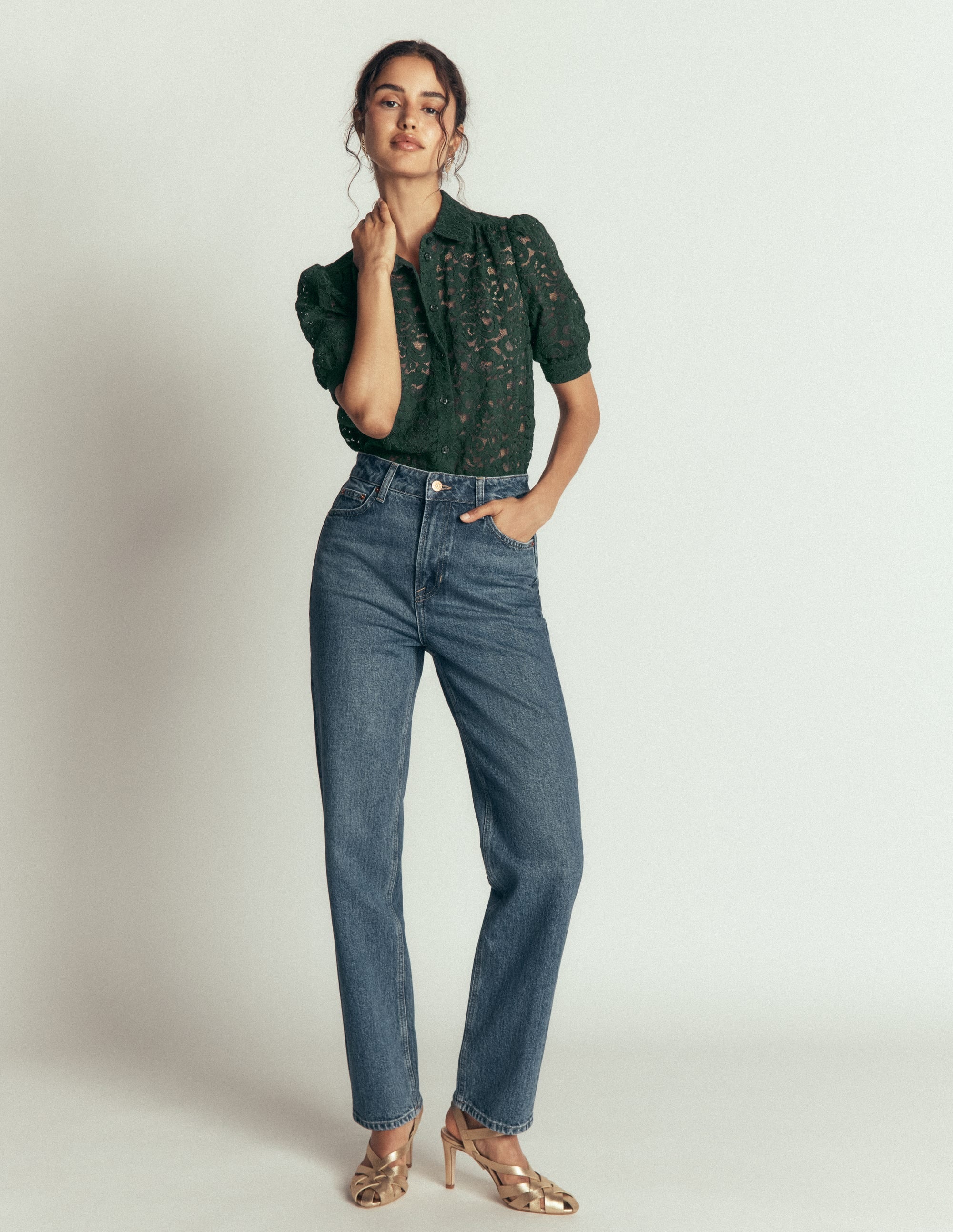 SS Lace Top-Dark Green