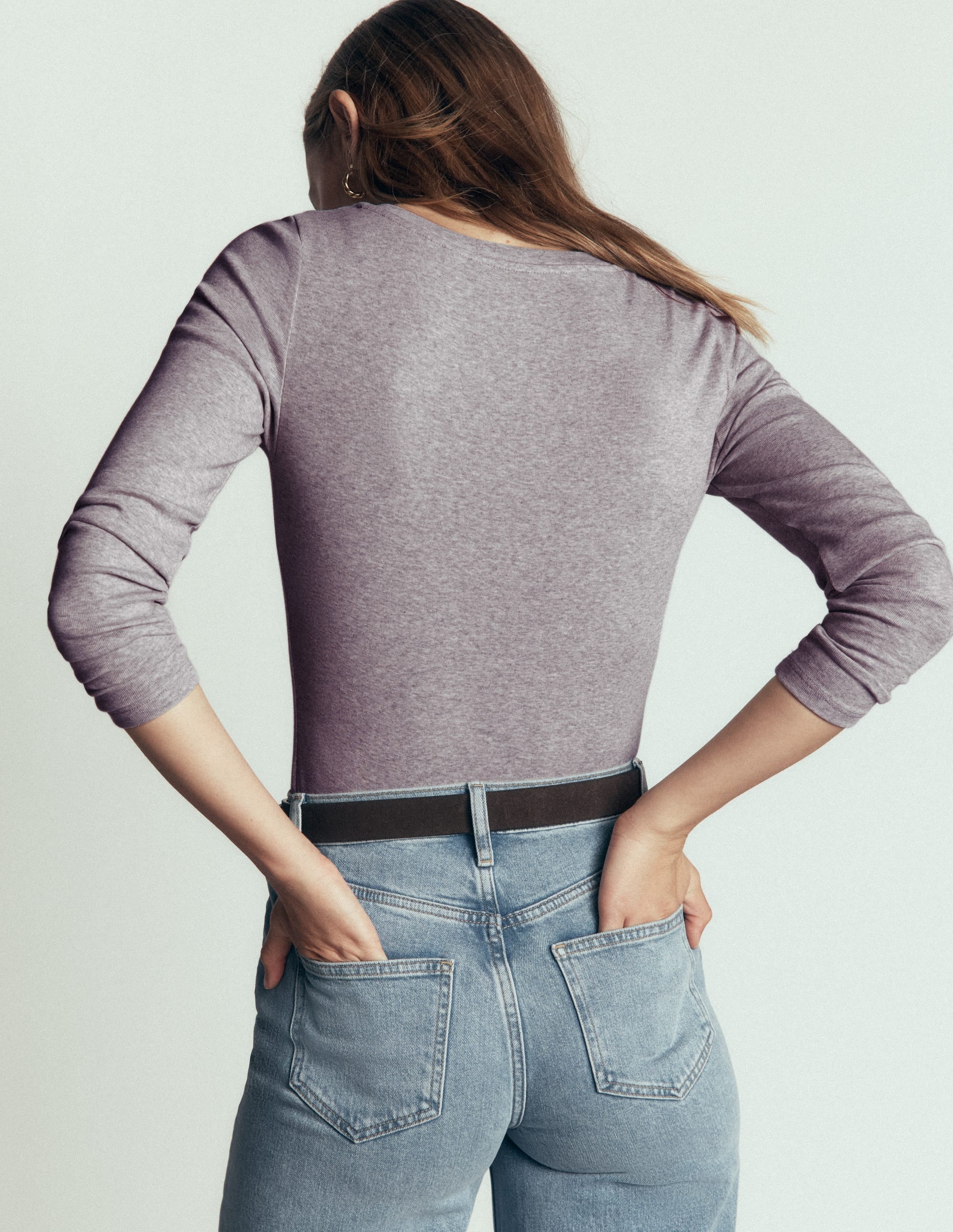 Essential V Neck Top-Grey Marl
