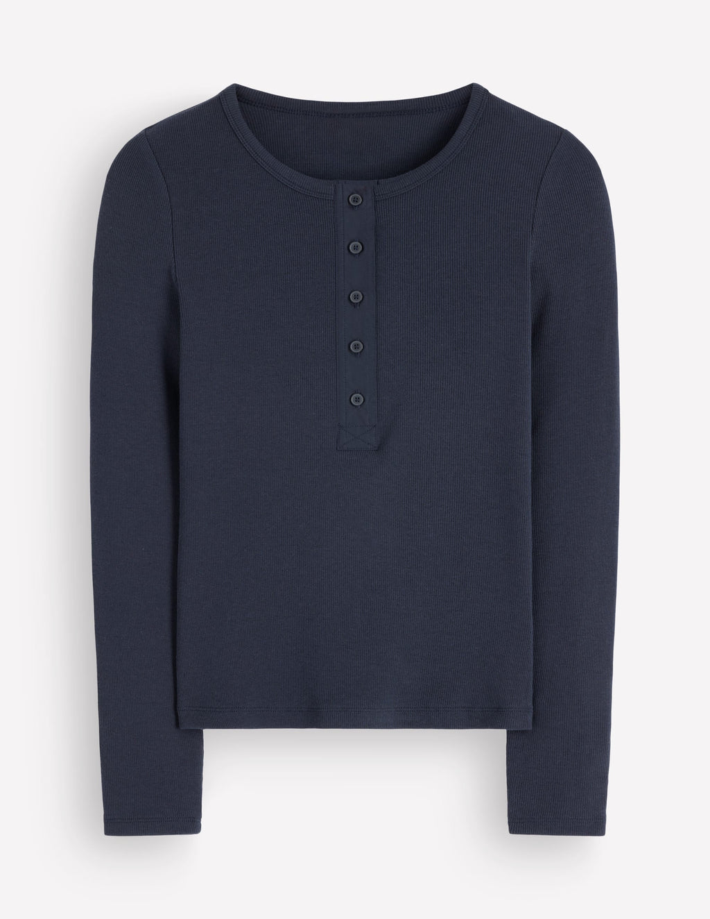 Ribbed Long Sleeve Henley-Navy