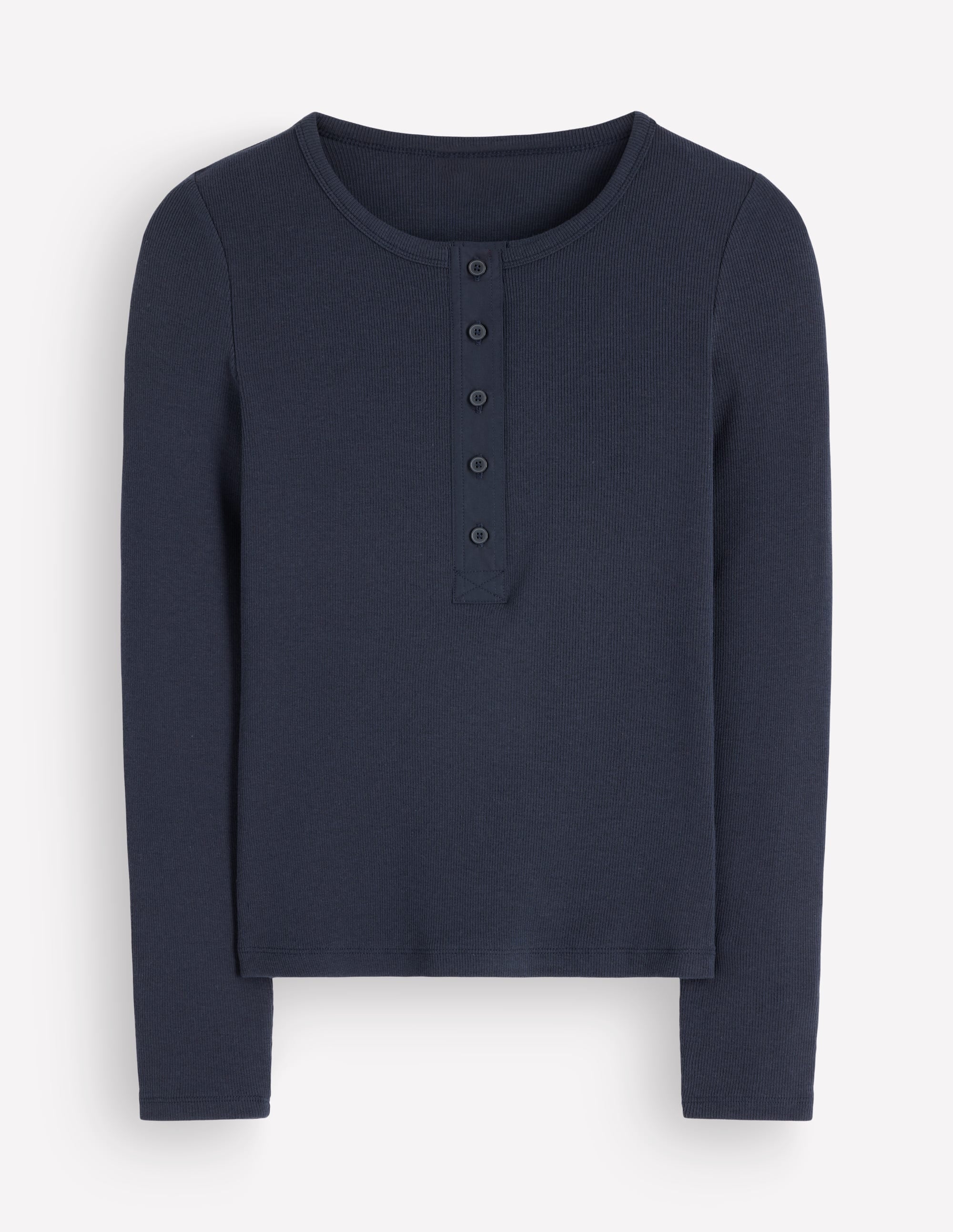 Ribbed Long Sleeve Henley-Navy