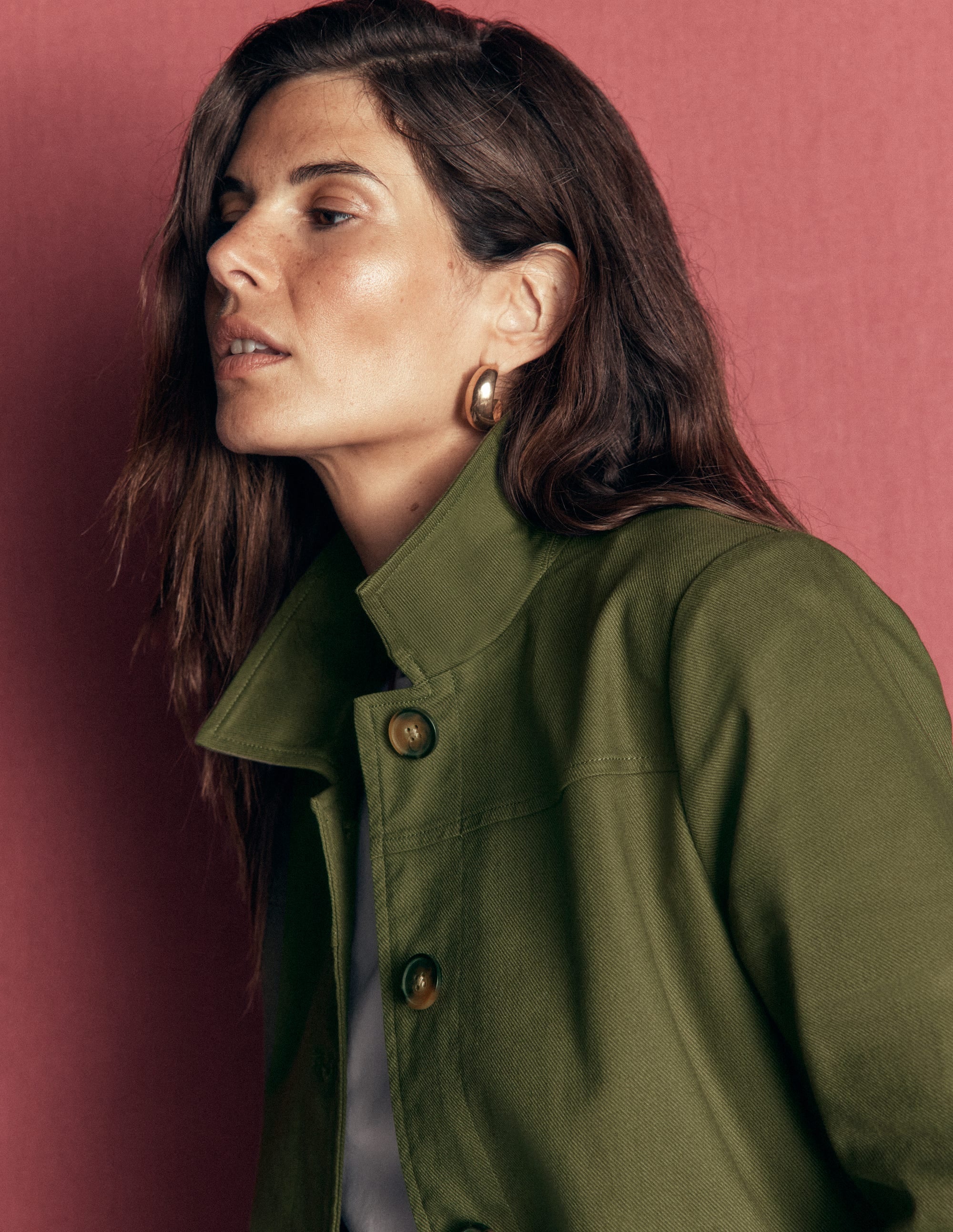 Fife Cotton Chore Jacket-Khaki Embellished