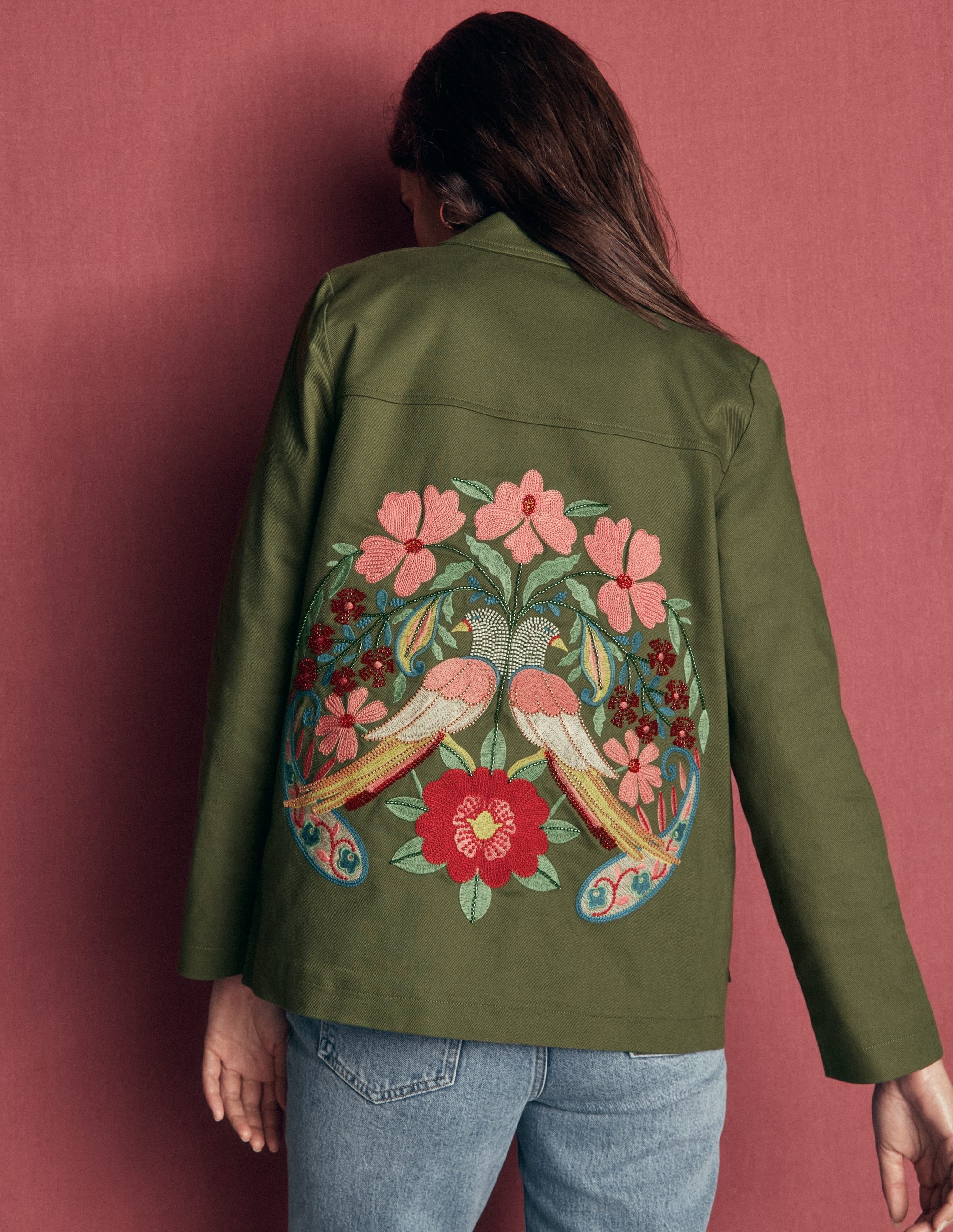 Fife Cotton Chore Jacket-Khaki Embellished