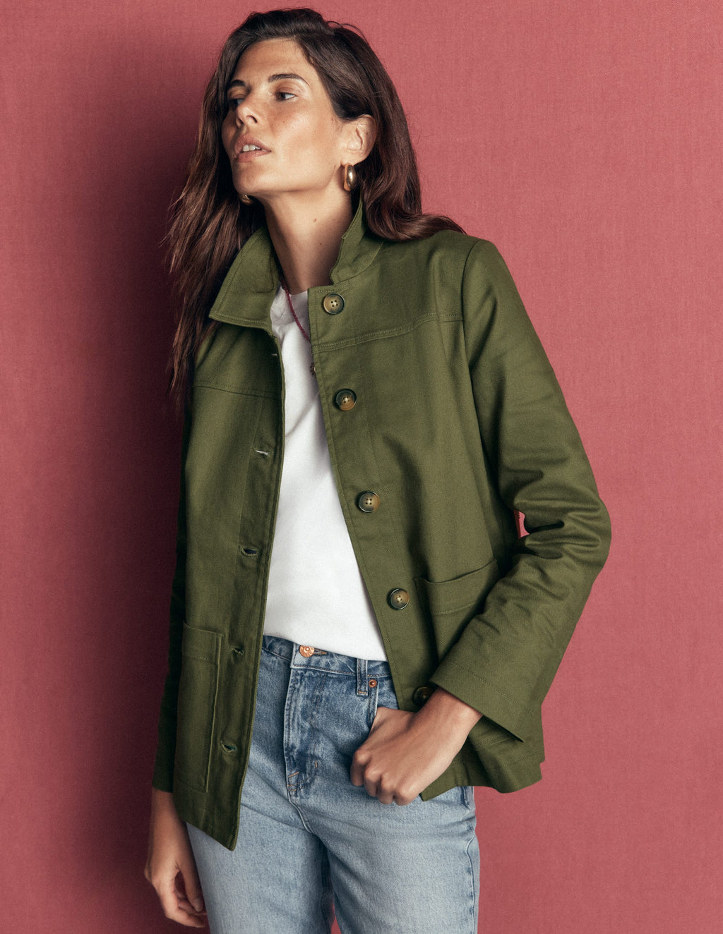 Fife Cotton Chore Jacket-Khaki Embellished