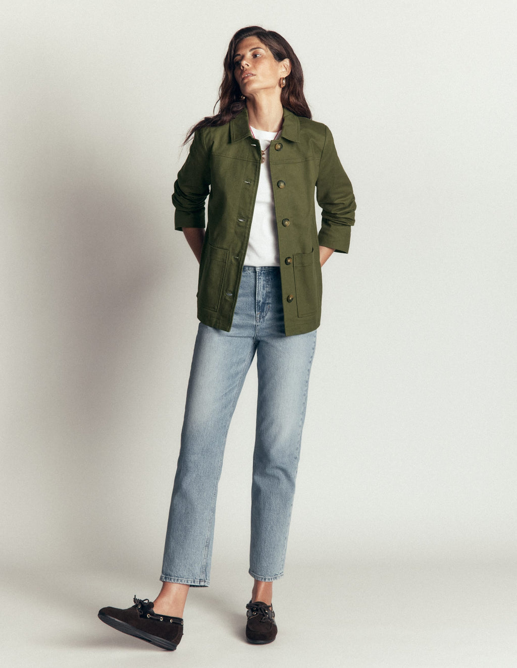 Fife Cotton Chore Jacket-Khaki Embellished