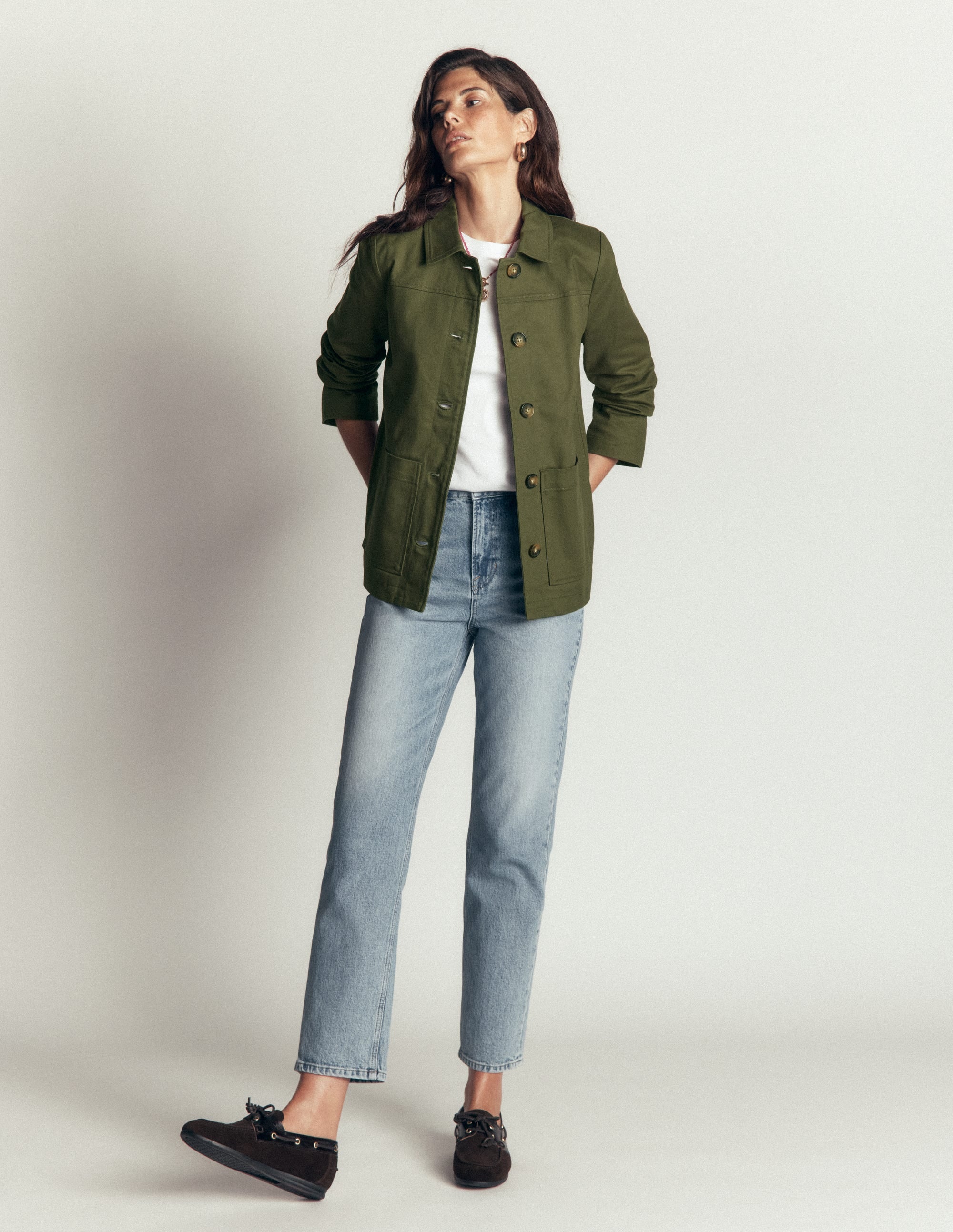 Fife Cotton Chore Jacket-Khaki Embellished