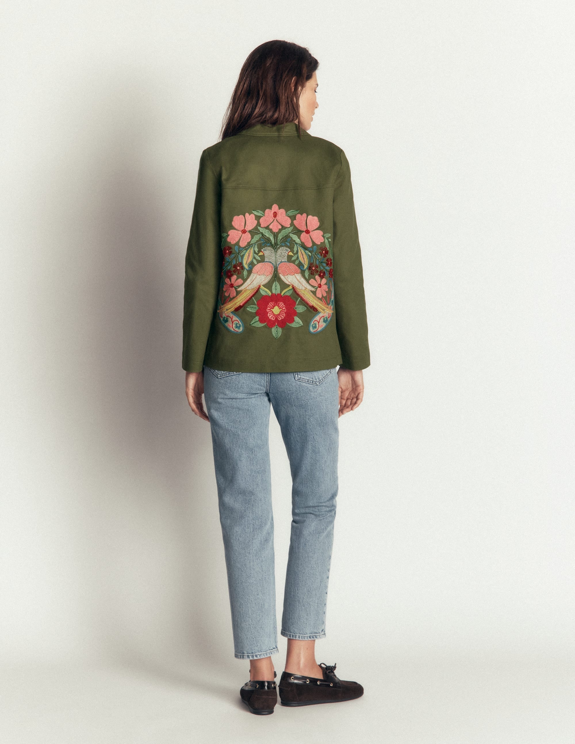 Fife Cotton Chore Jacket-Khaki Embellished